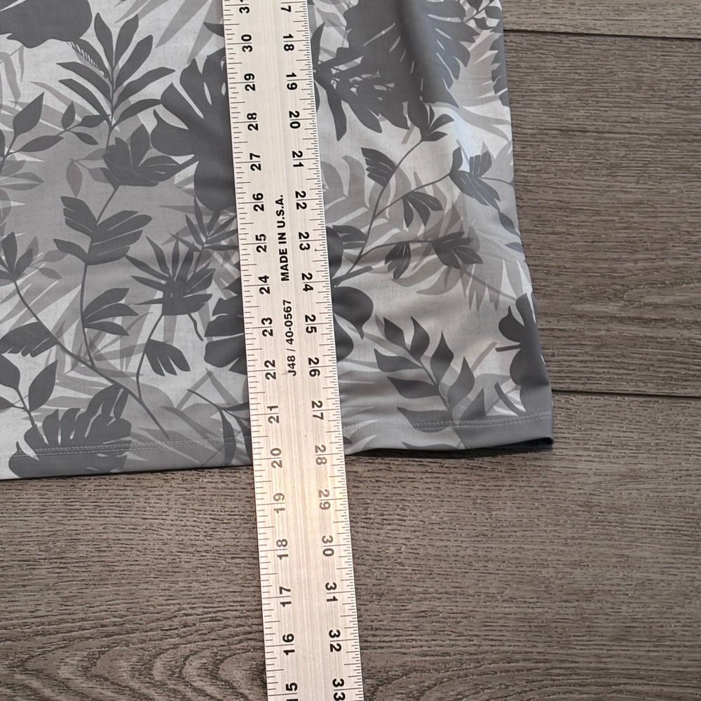 KJUS Men Golfer Polo Mens 52 Large Grey Tropical Leaf Print UPF 50+‎ Preppy New - Picture 5 of 8